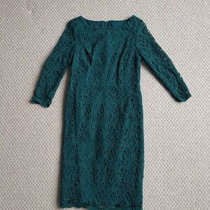 TALBOTS Women Emerald Green Crochet Overlay Dress Size 6
